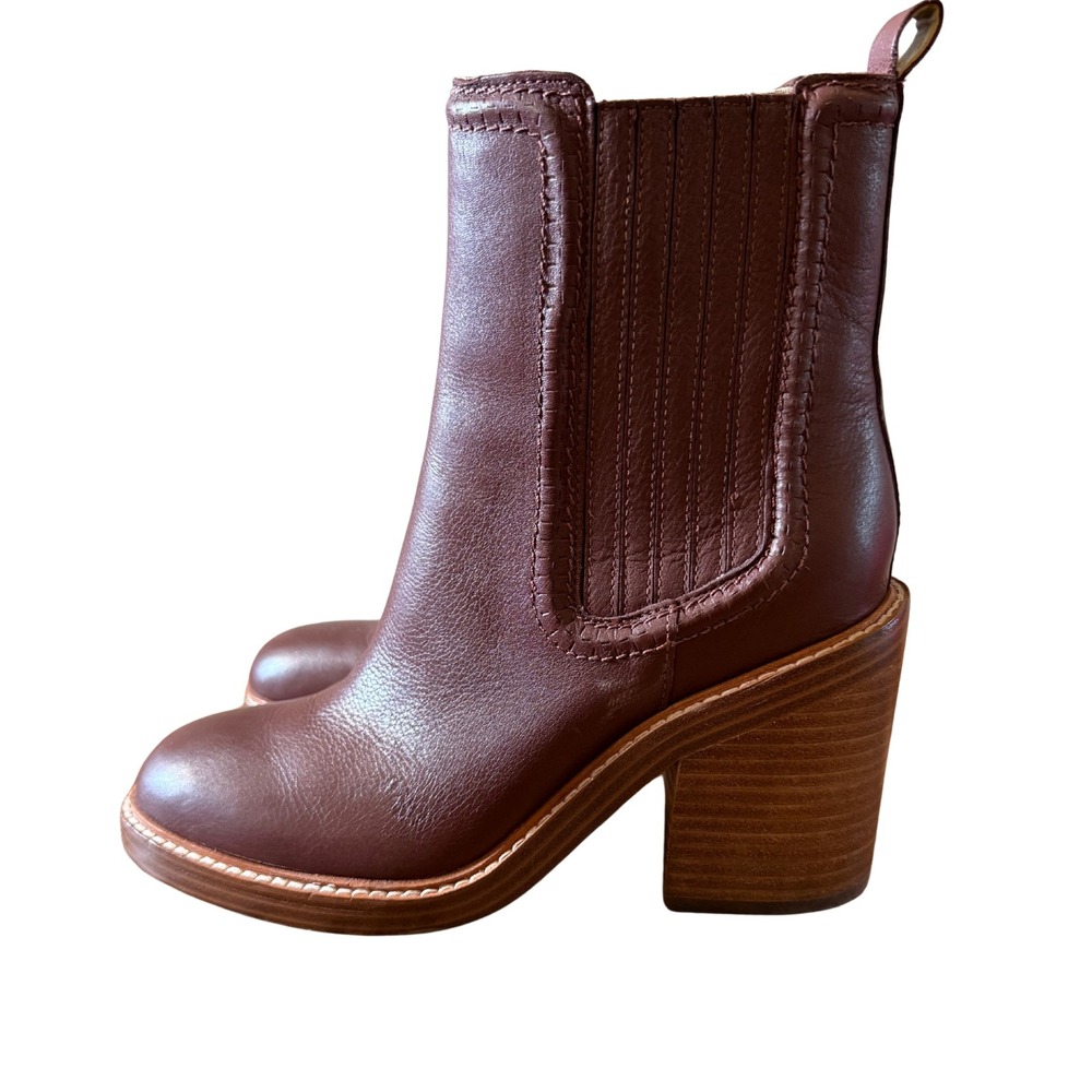 Marc Fisher LTD Yale Brown Leather Chelsea Ankle Boots Block Heel Womens 6.5M